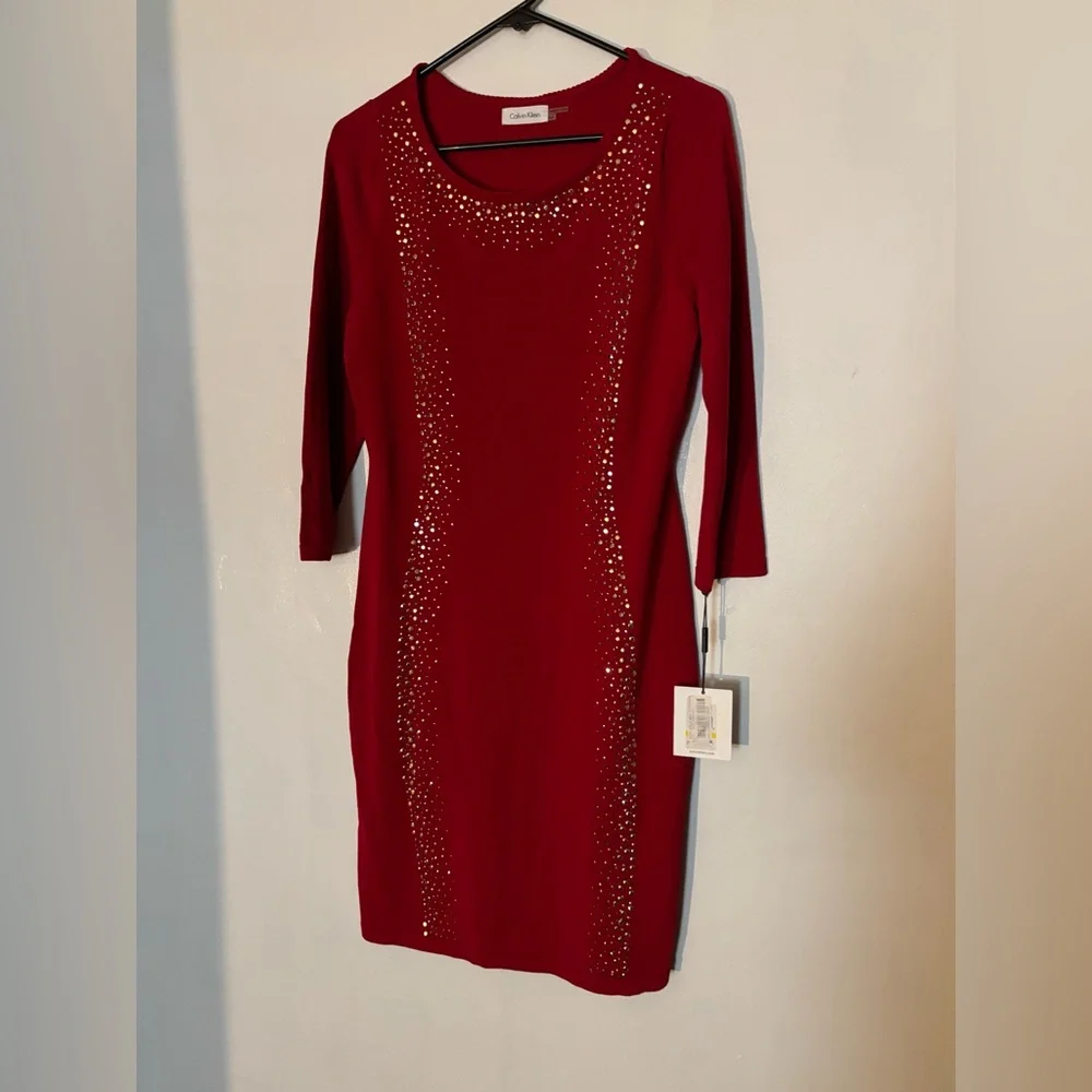 Calvin Klein Scarlet Dress with Metallic Details - Picture 1 of 10